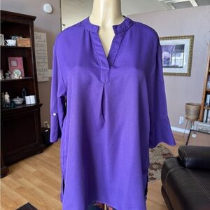 SHEIN purple short roll tab sleeves Vneck blouse-size XL